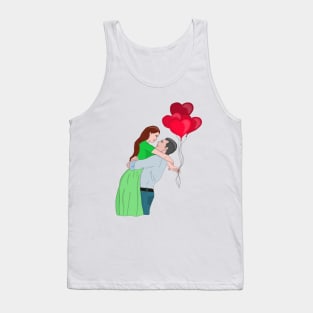 Couple Hugging While Holding Heart Shaped Balloons Tank Top